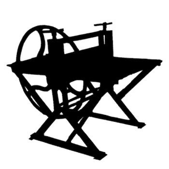 silhouette of an etching press